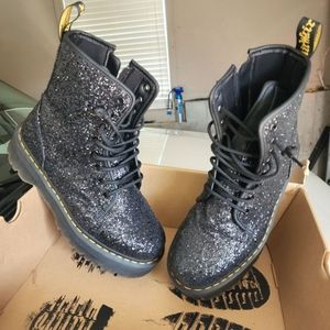 Doc Martens black glitter platform boots